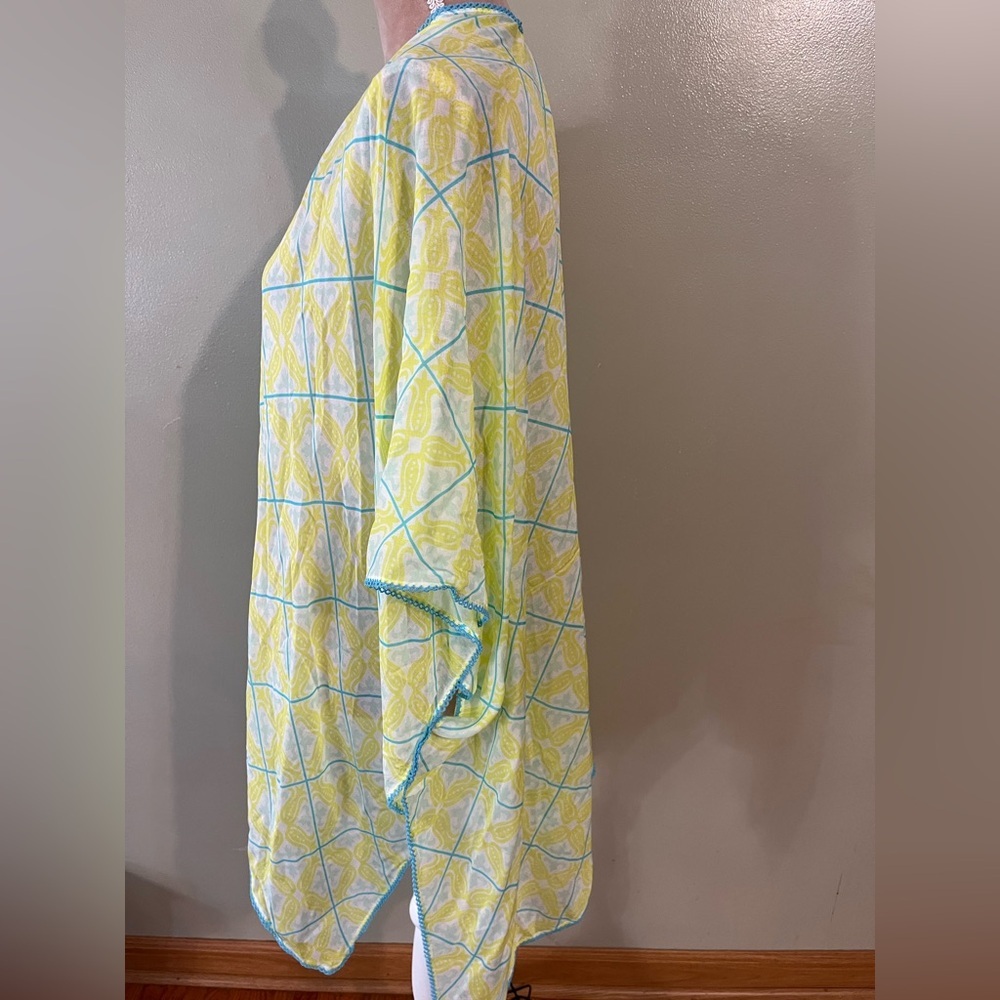 Echo Yellow and Blue Patterned Kimono Swim Cover Up NWT OS - Picture 5 of 6